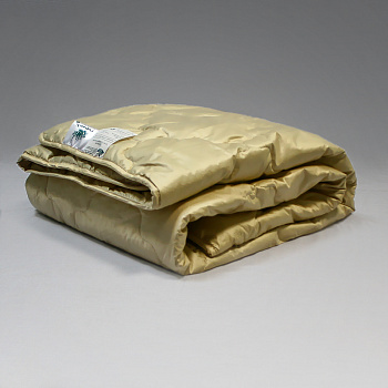 Одеяло Natures Сон Шахерезады СШ-О-3-3, односпальное, из верблюжьего пуха, стеганое, всесезонное, 140х205 см, золотисто-бежевое с кантом